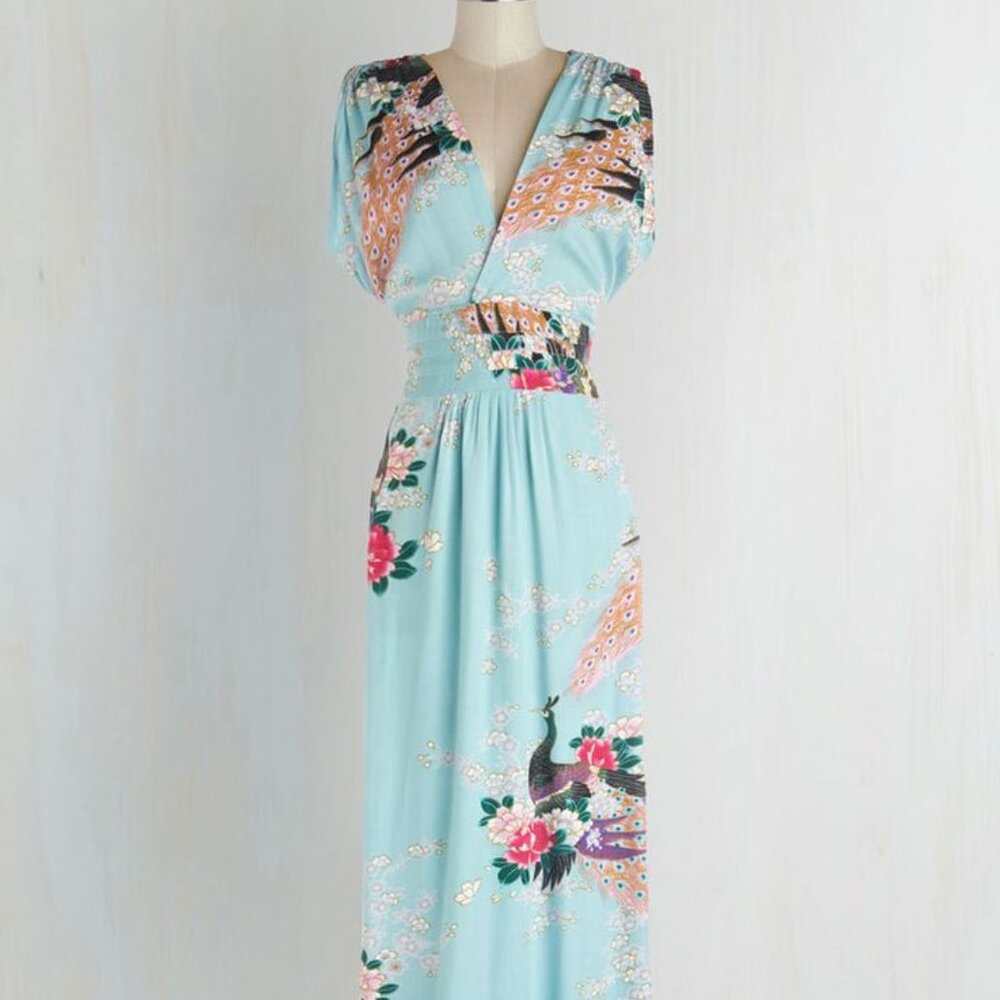 Ruby Rocks "Martini" aquamarine Grecian maxi dress